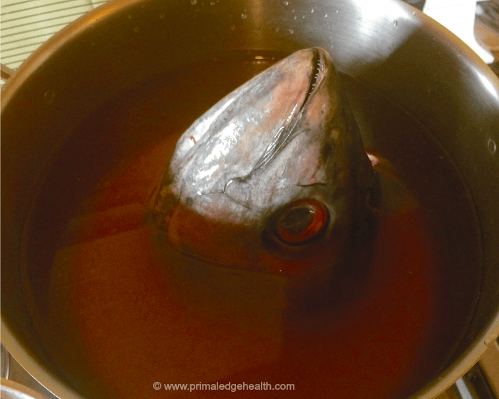 Fish head stock being cooked.