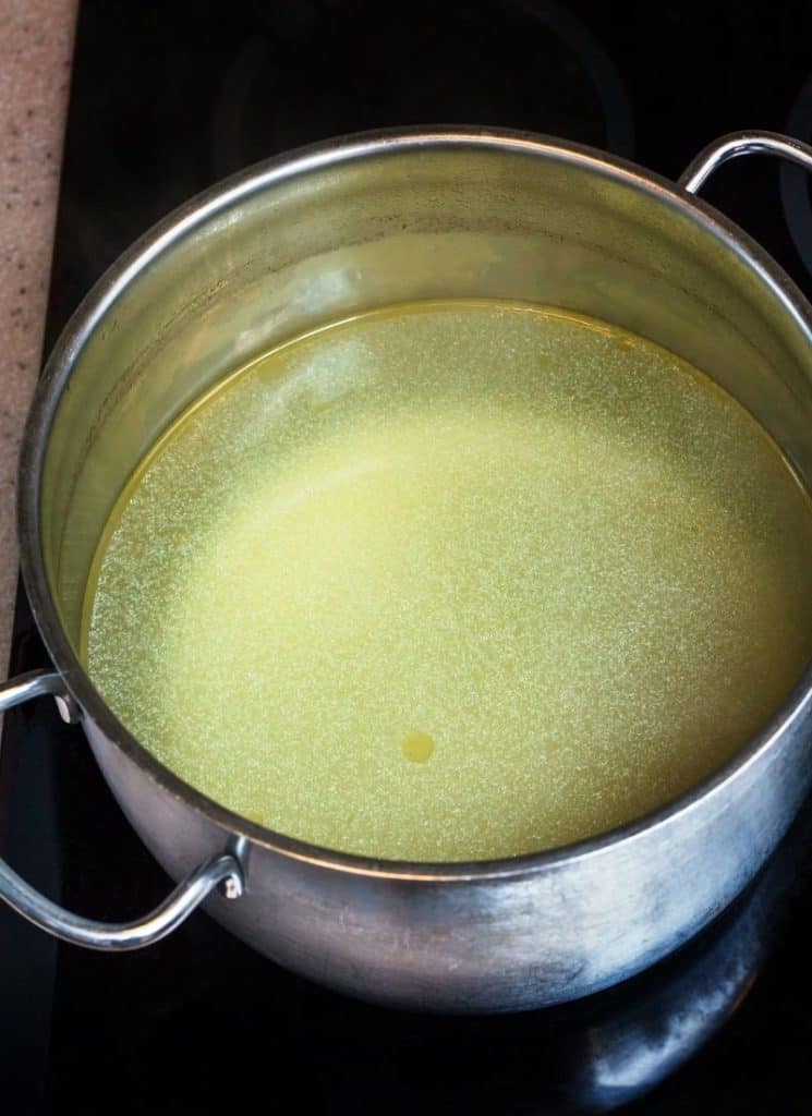 A liquid in a pot.