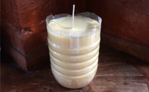 A finished homemade tallow candle.