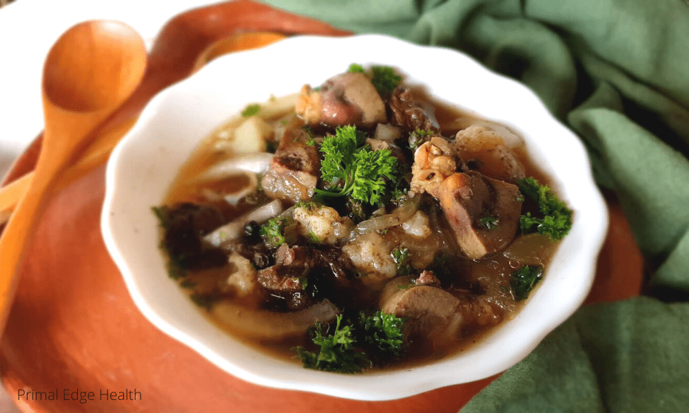 A bowl of organ meat stew.