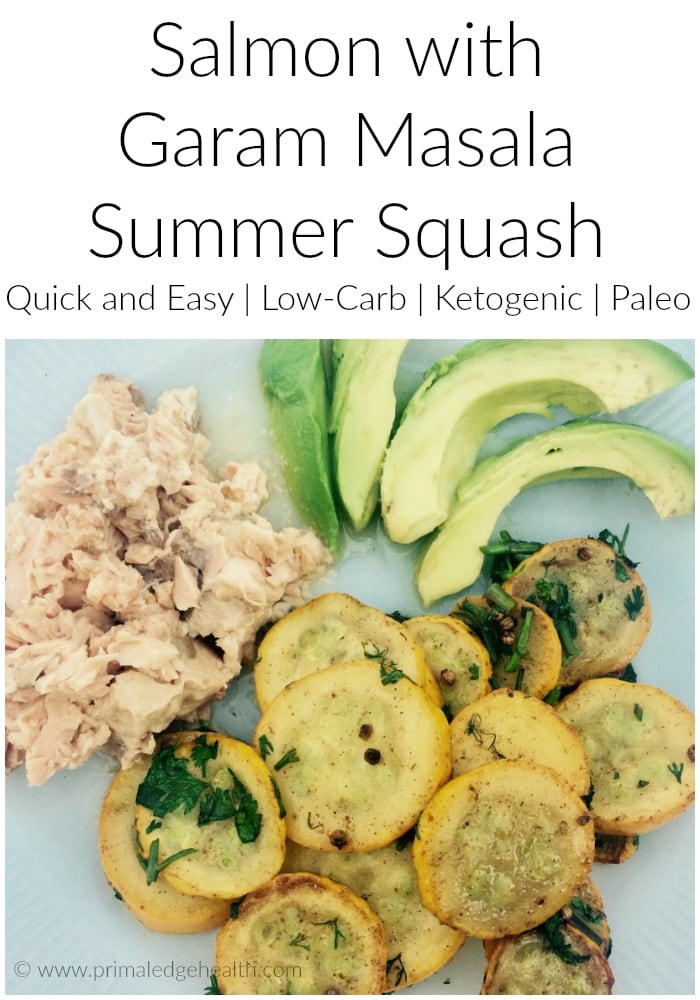 Salmon with garam masala summer squash. Quick and easy, low-carb, ketogenic, paleo.