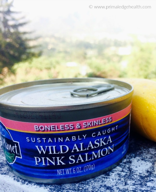 A can of Boneless and skinless. Sustainably caught. Wild Alaska pink salmon.