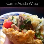 Low-carb cauliflower tortilla carne asada wrap.