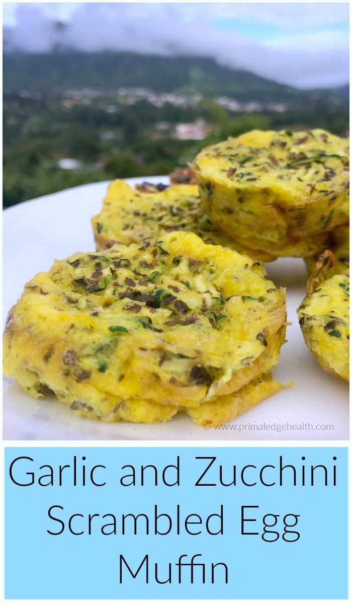 Garlic and zucchini scrambled egg muffin.
