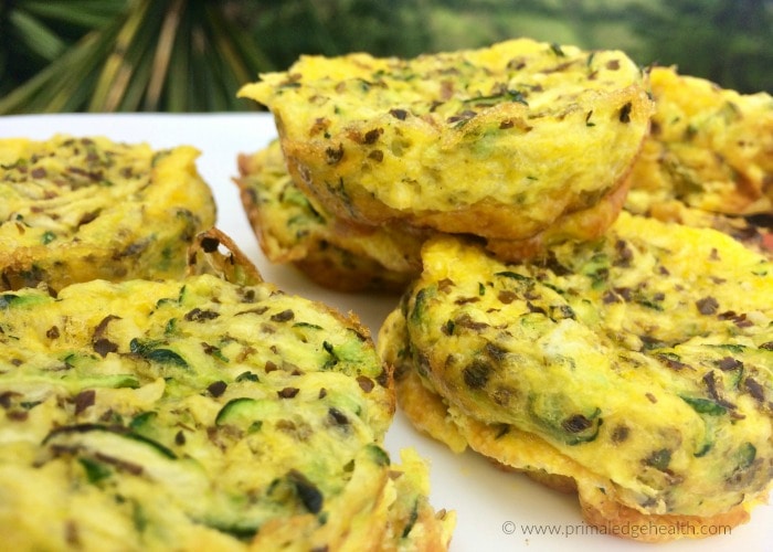 Freshly made zucchini and garlic scrambled egg muffins.