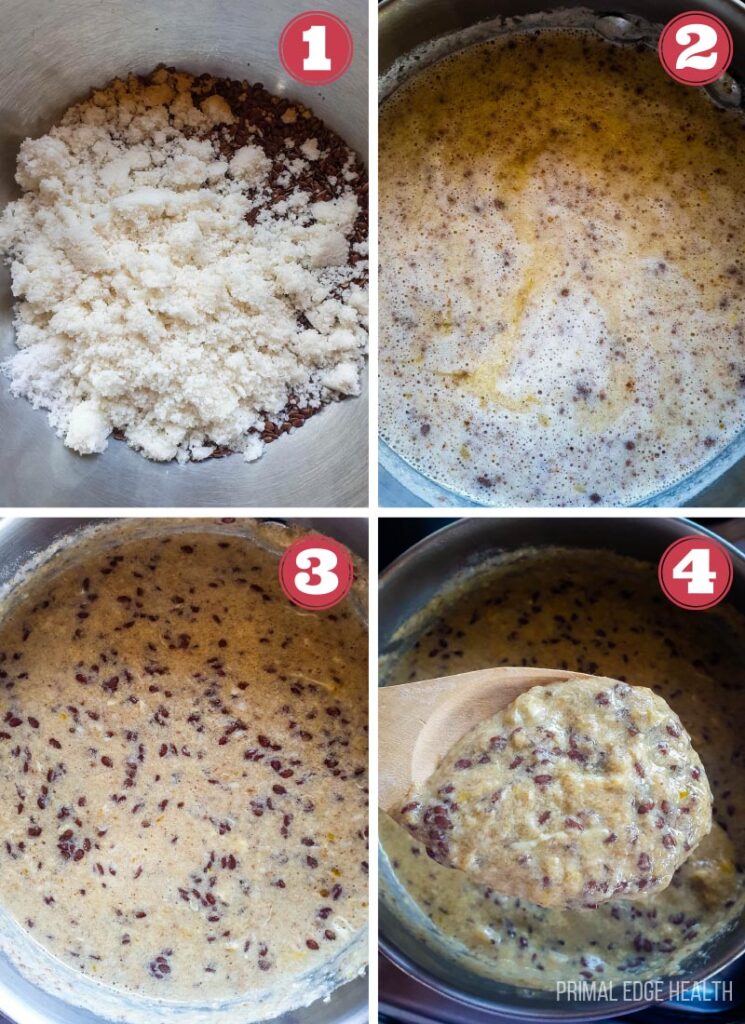 4 step by step process of making hot keto cereal.