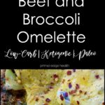 Beef and broccoli omelette collage of two meal presentations.