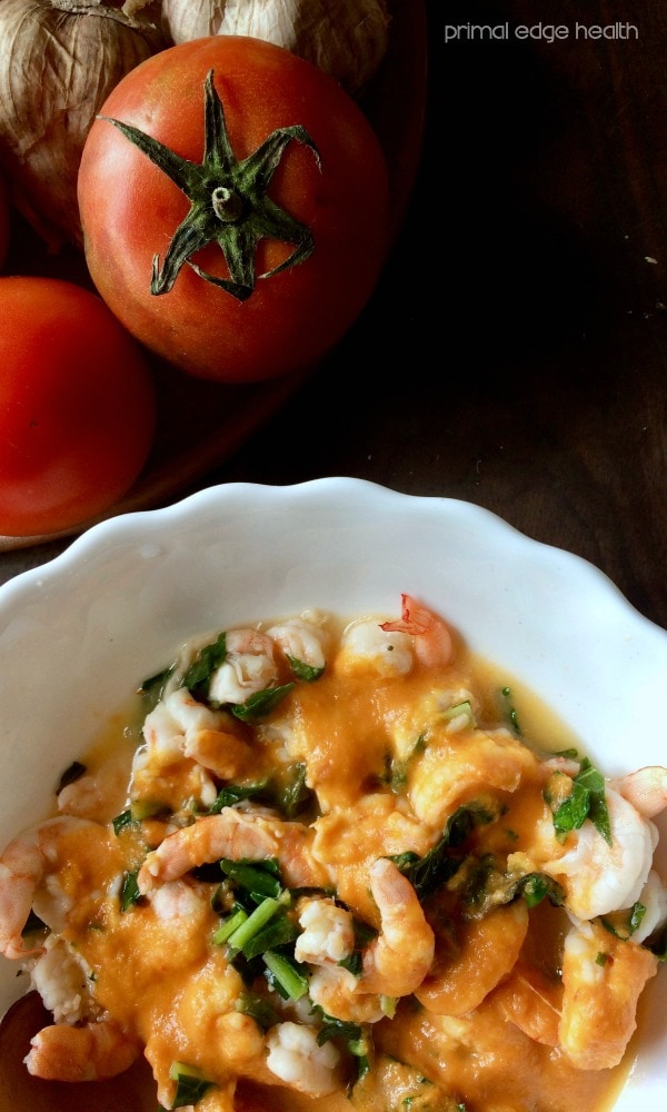 Spicy shrimp soup in a bowl.