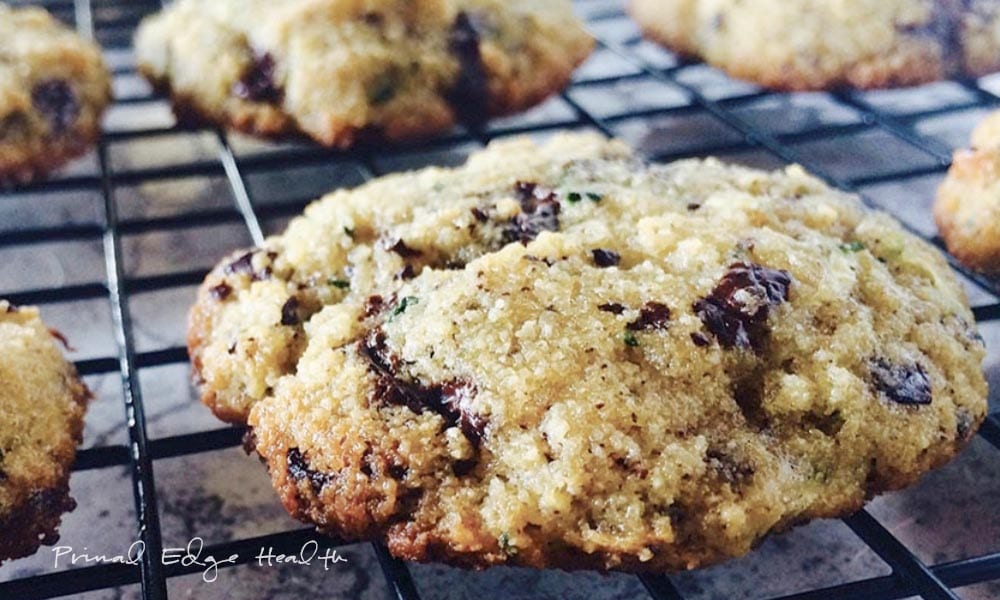 Ketogenic Chocolate Chip Cookies on cooling rack.