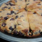 Sliced keto blueberry scones in a dish ready to be served.