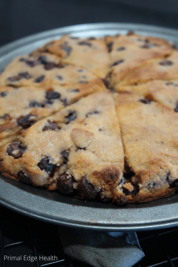 Sliced keto blueberry scones in a dish ready to be served.