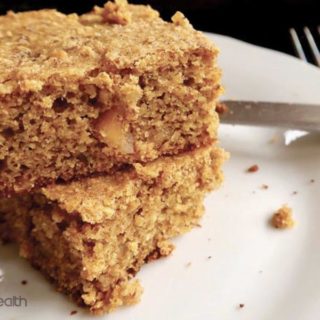 2 slices of coffee cake on a white plate.