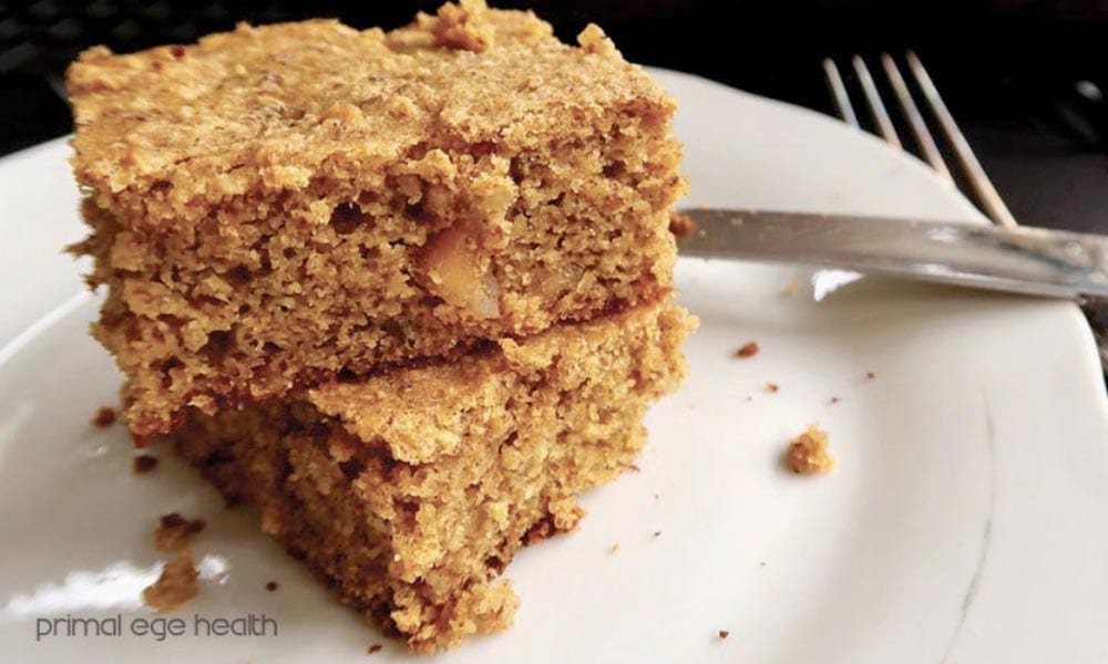 2 slices of coffee cake on a white plate.