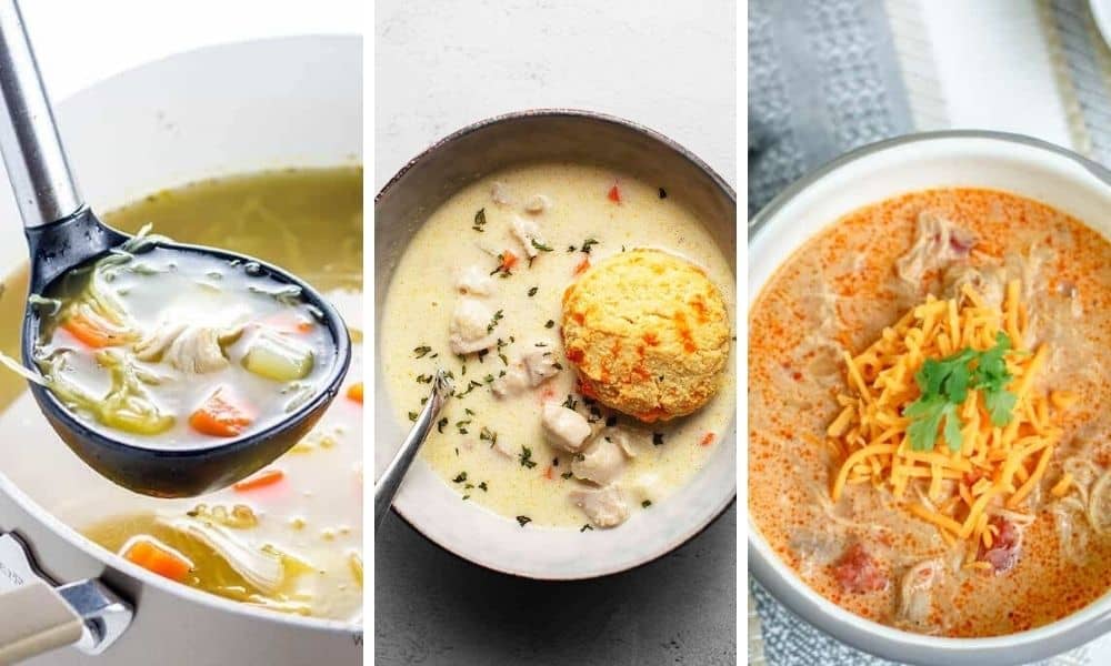 Collage of three Keto soup chicken..