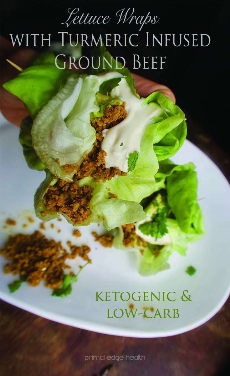 Lettuce wraps with turmeric-infused ground beef. Ketogenic and low-carb.