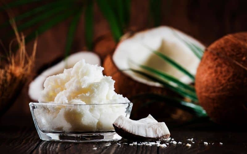 Ccoconut butter in a small glass dish.