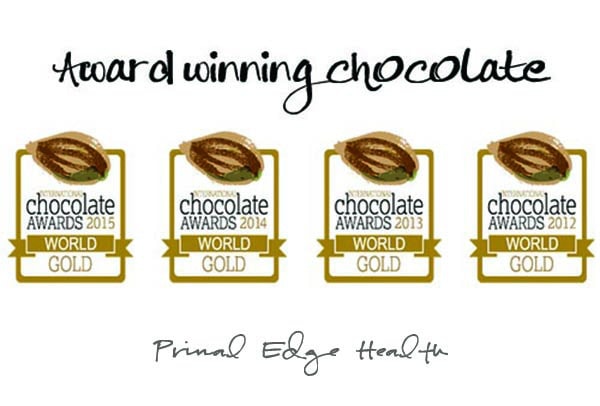 Award-winning chocolate. Primal edge health.