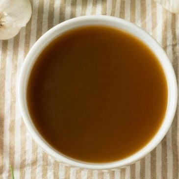 A single serving of slow cooker beef bone broth.