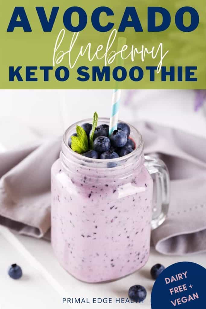 Avocado blueberry keto smoothie. Dairy-free plus vegan.