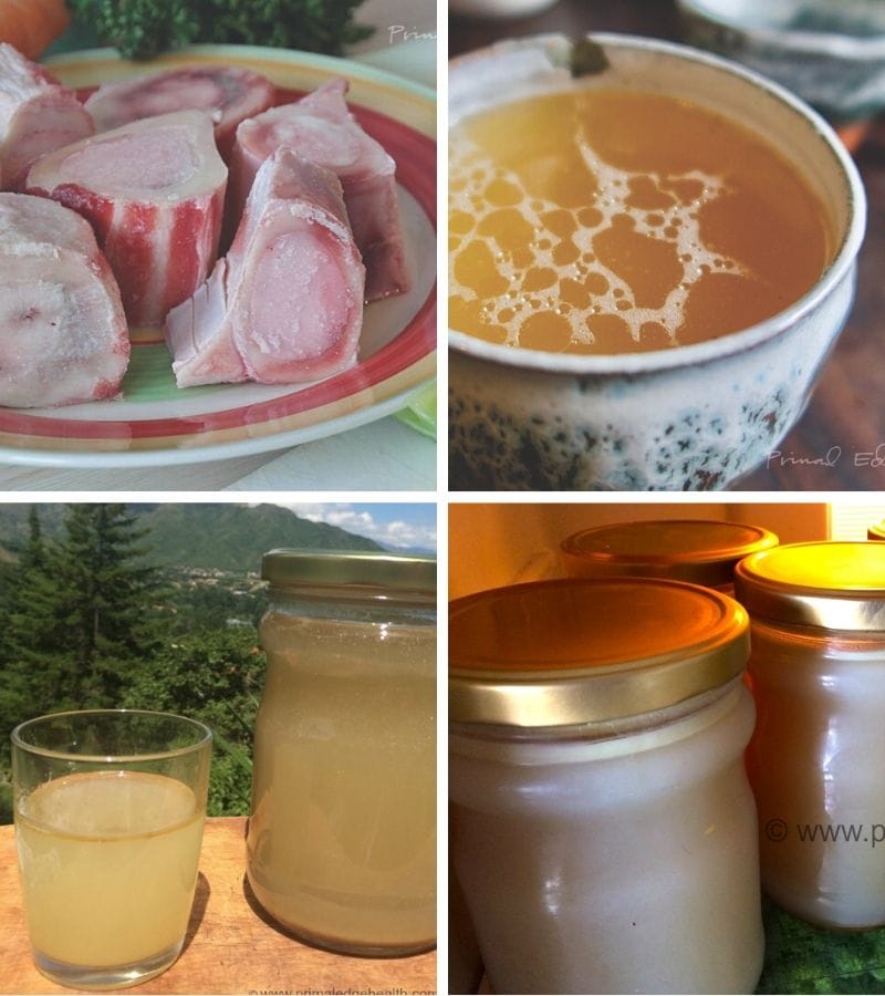 How to make bone broth recipes collage of four photos.