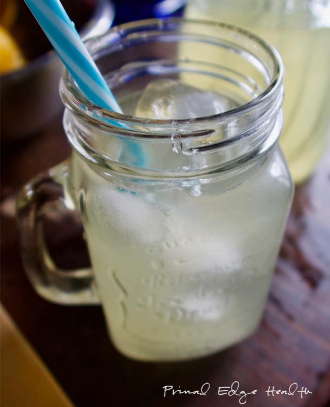sugar-free homemade lemonade close up glass