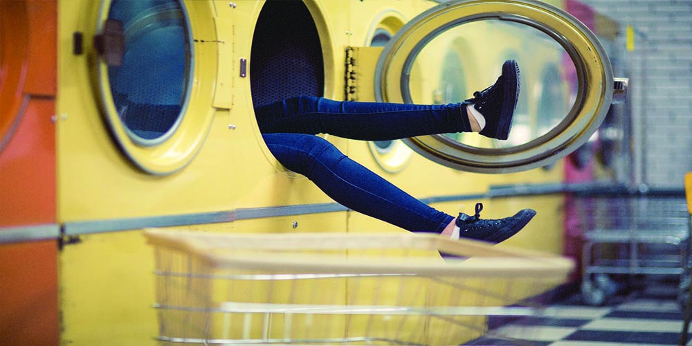 A person who has fallen inside the washing machine.
