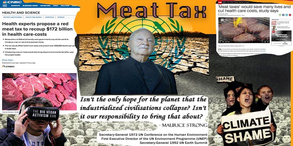 Meat tax collage of different reports.