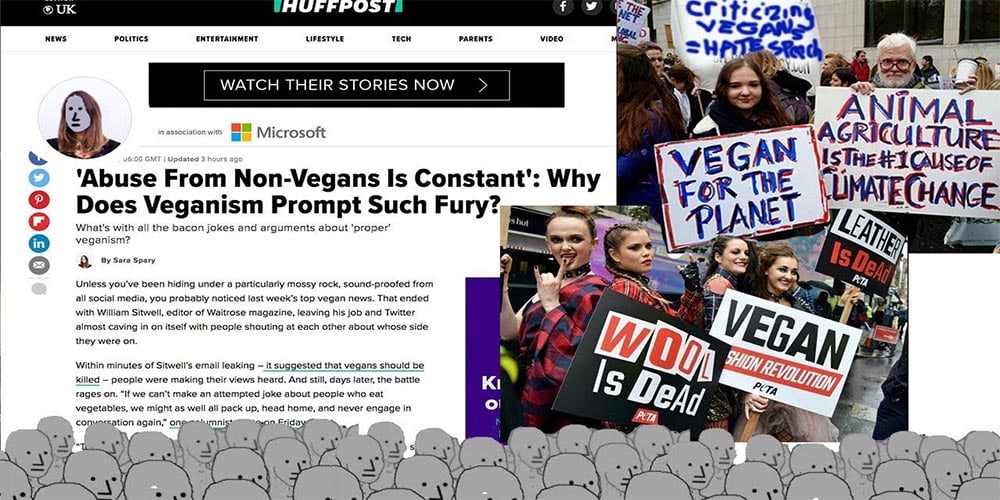 Criticizing veganism collage of different reports.