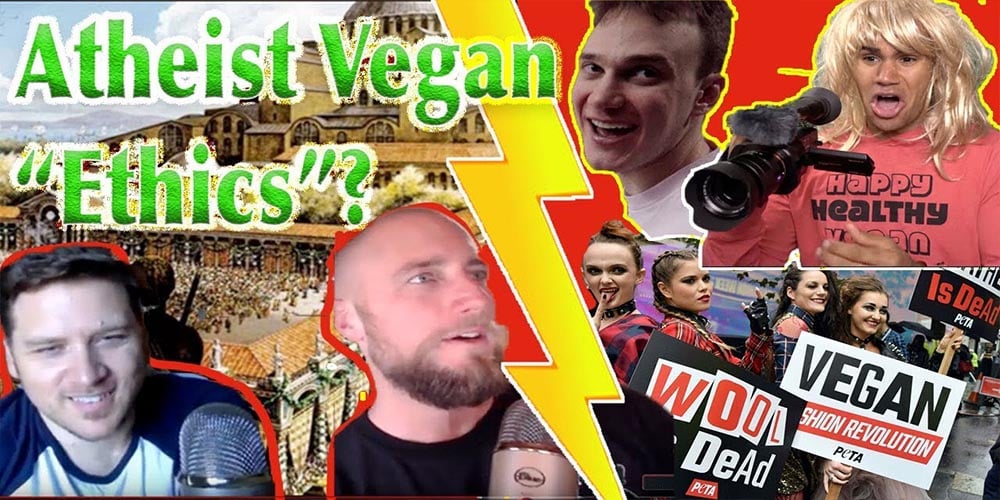 Atheist vegan "ethics" collage of different photos and protests.