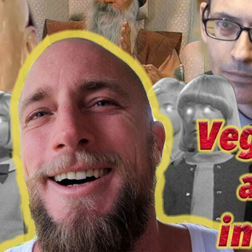 Veganism. A cult in crisis collage of different faces of people.