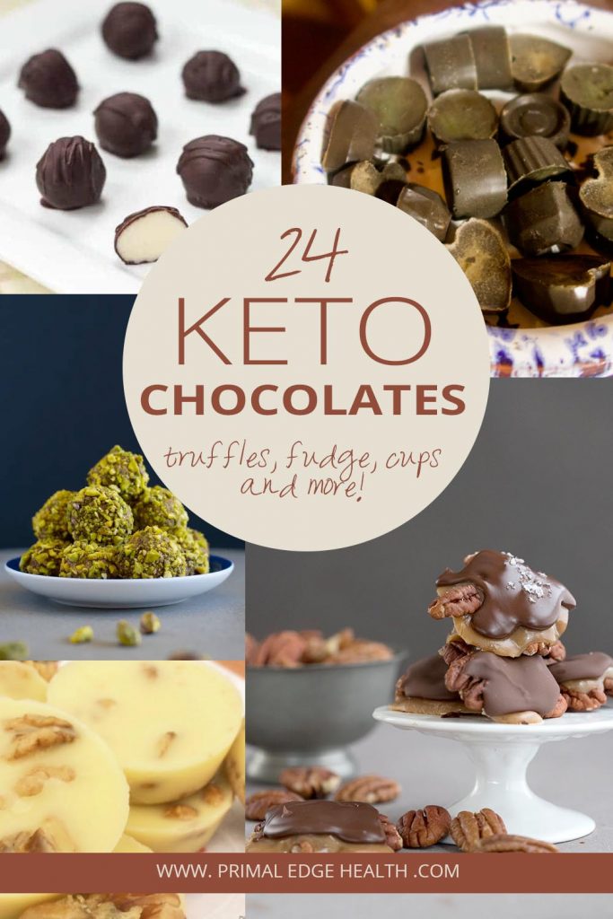 24 keto chocolates. Truffles, fudge, cups and more.