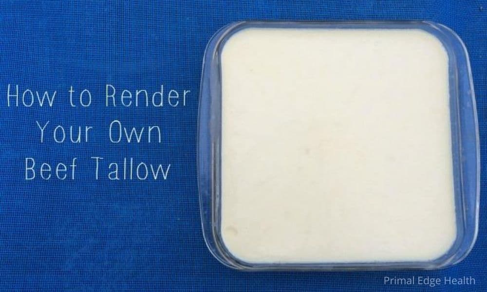 Text displaying "How to render your own beef tallow" next to a dish of beef tallow.