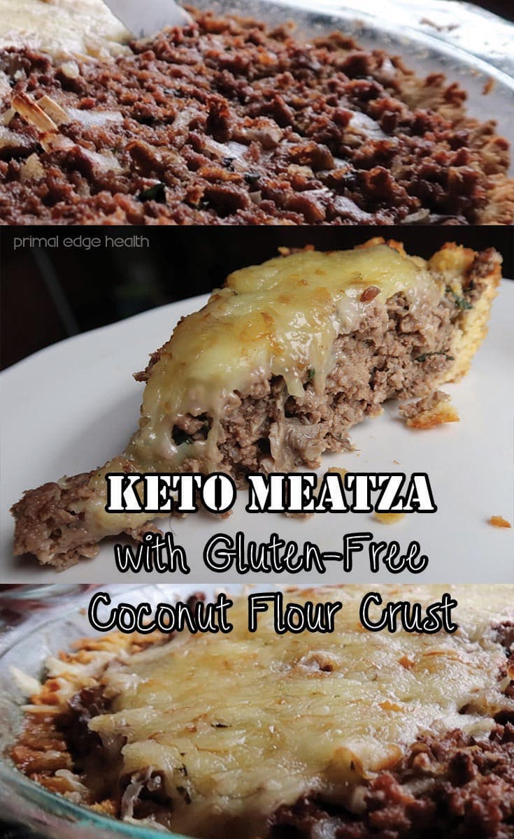 Keto meatza with gluten-free coconut flour crust.