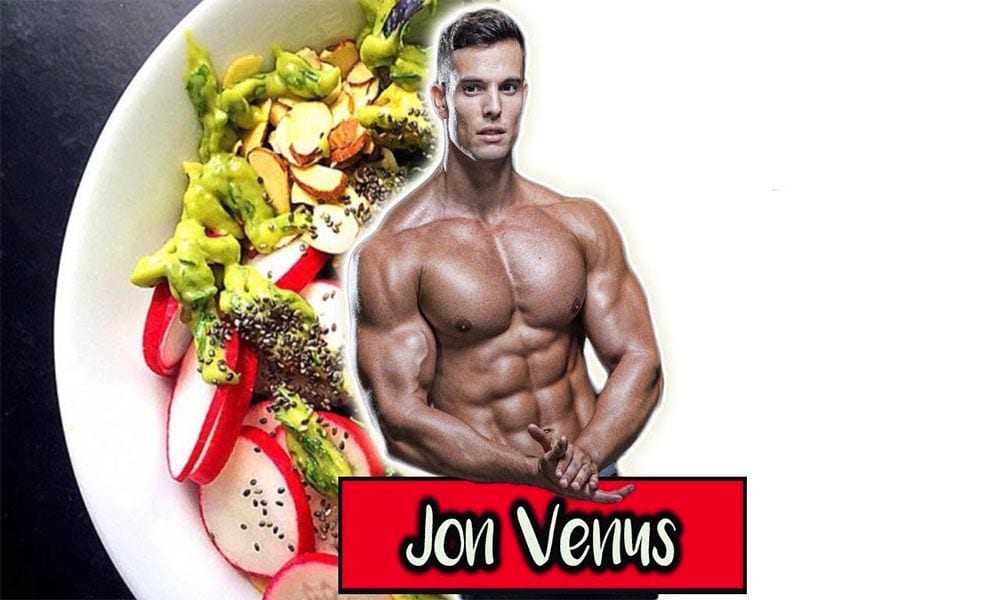 A picture of a man with a serving of salad in the background.