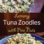 Lemony tuna zoodles with pine nuts by Primal Edge Health.