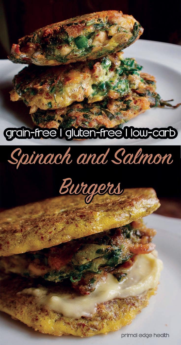 Spinach and salmon burgers. Grain-free. Gluten-free. Low-carb.