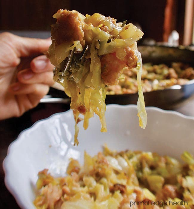 cabbage and sausage skillet up close