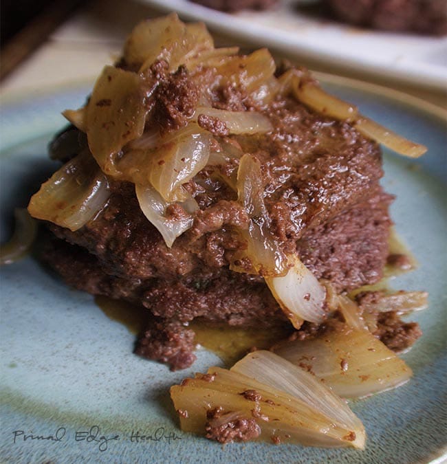 Paleo burgers onion pan sauce.