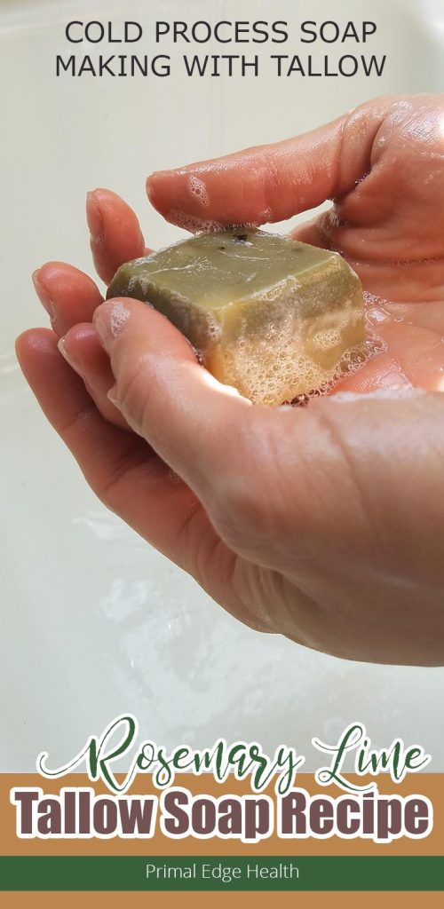 Cold process soap making with tallow. Rosemary lime tallow soap recipe.