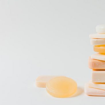 A stack of soap bars on a white background.