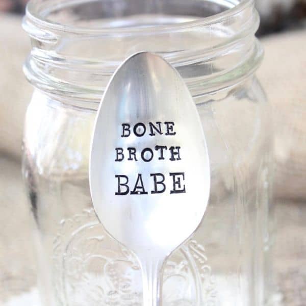 "Beef Bone Broth babe" printed on a spoon.