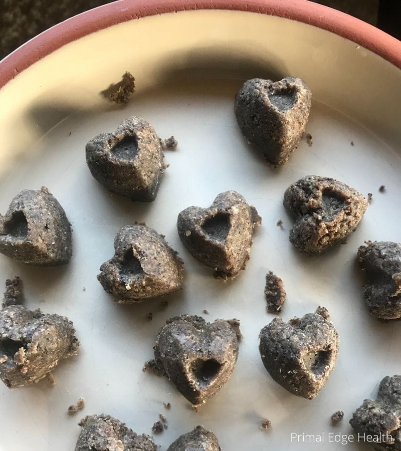 Pemmican with hidden liver organ meats in a white bowl.