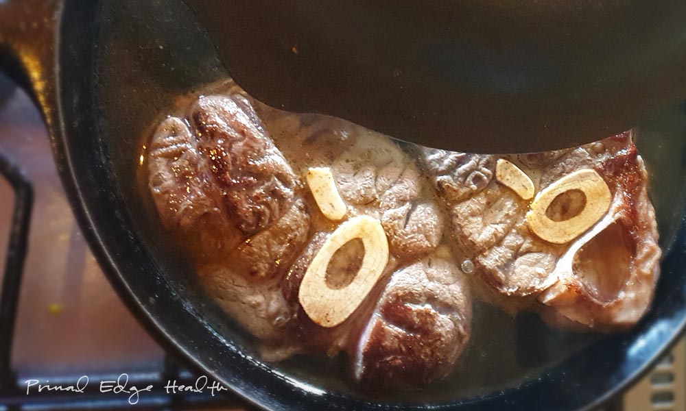 Braised beef shank in a pot.