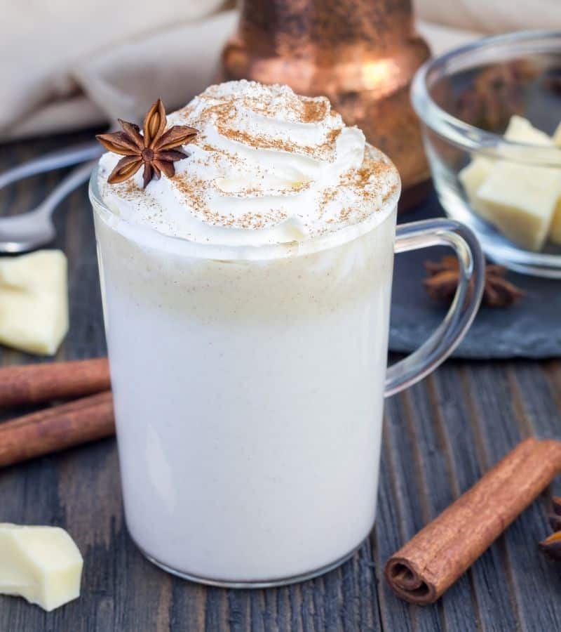 Cacao butter keto in a clear mug.