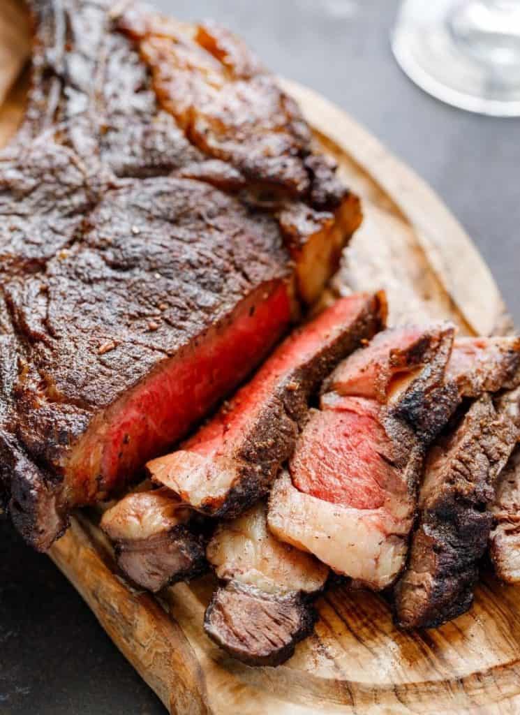Steak on a cutting board.