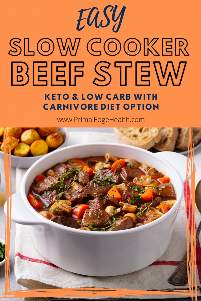 Easy slow cooker beef stew. Keto and low-carb with carnivore diet option.