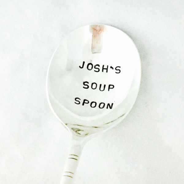 A spoon with the words josh's soup spoon on it.