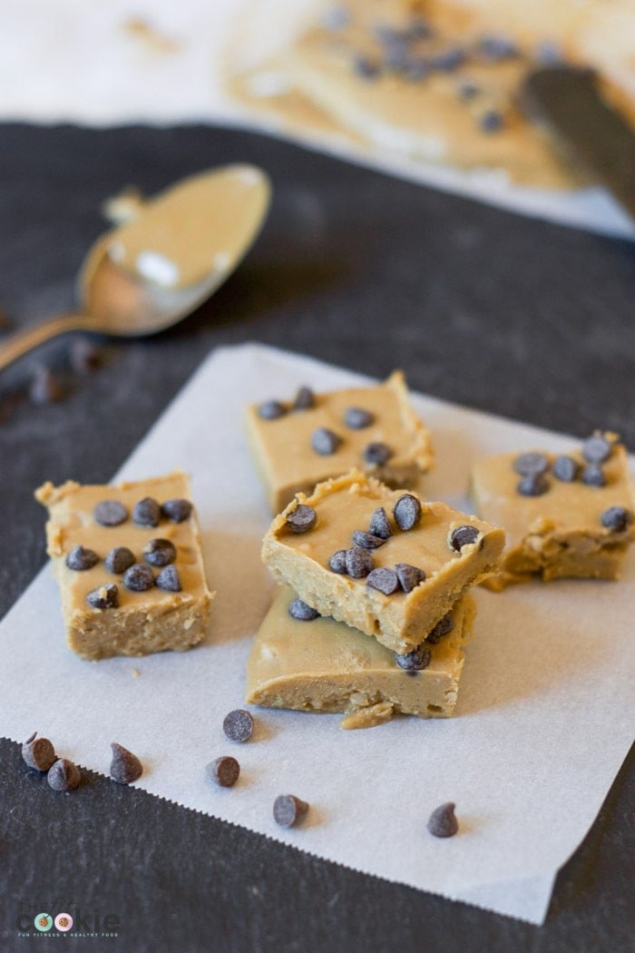 Keto peanut butter fudge on a piece of paper.