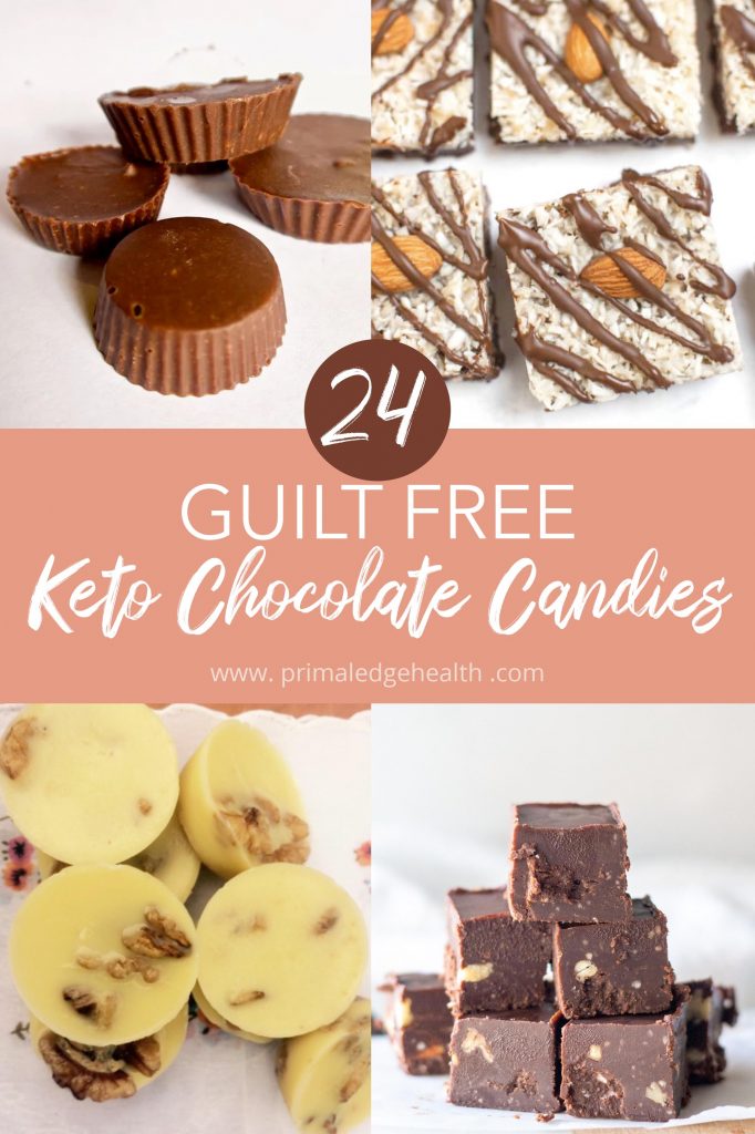 24 guilt-free keto chocolate candies collage of four recipes.
