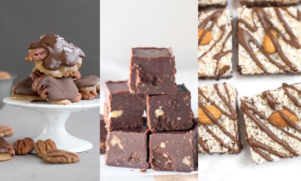Keto chocolate candy collage of three recipes.